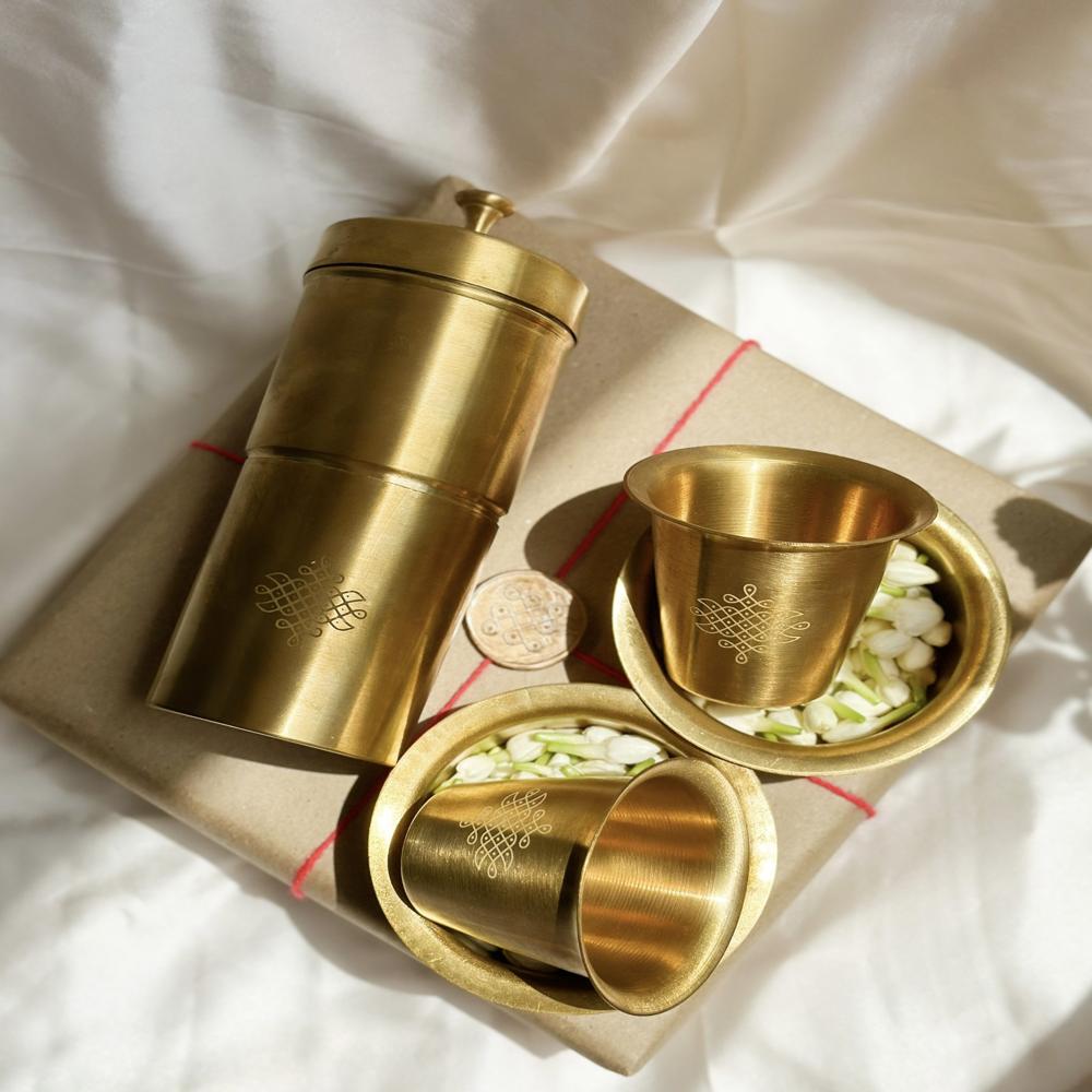 Decorative Brass Coffee Dabra Set for Kitchen & Gifting