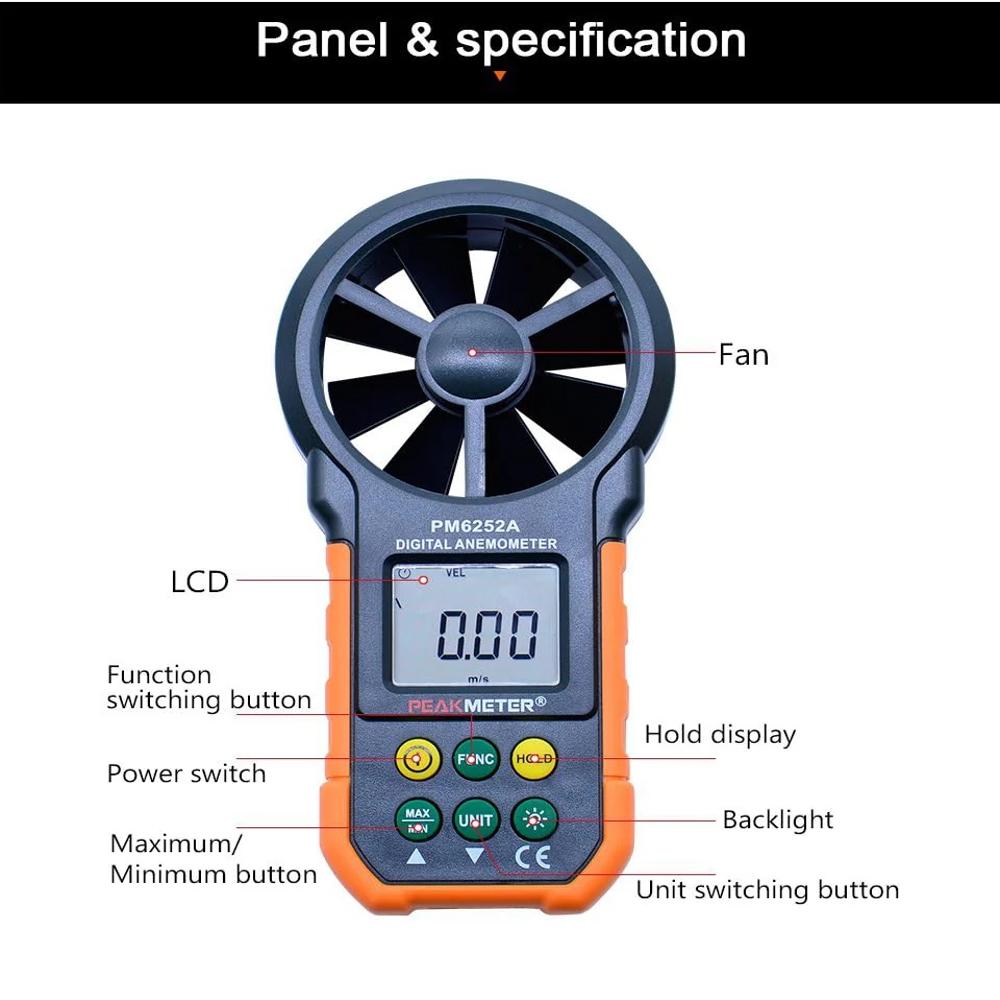 True Sense Digital Anemometer,Portable High Exactness Handheld Wind Speed Meter Gauge, PM6252A