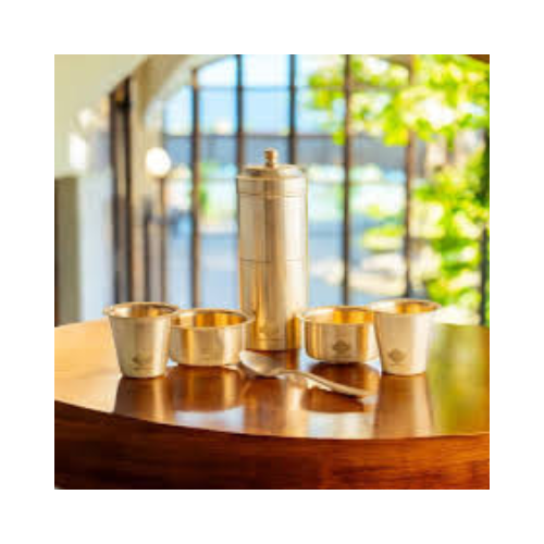 Antique Finish Brass Coffee Dabra Set for Home Use