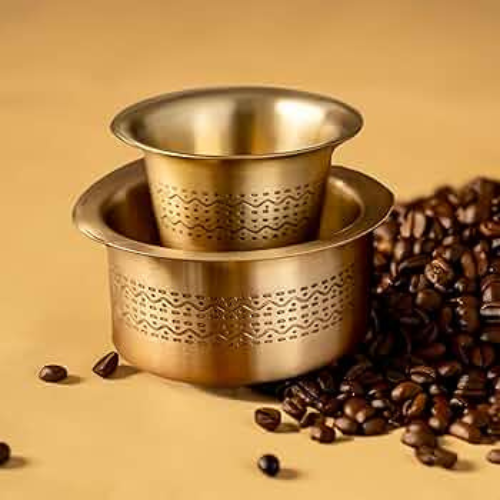 Antique Finish Brass Coffee Dabra Set for Home Use