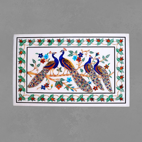 Royal Peacock Marble Inlay Panel