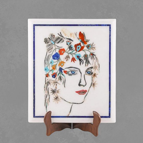 Floral Muse Marble Inlay Portrait
