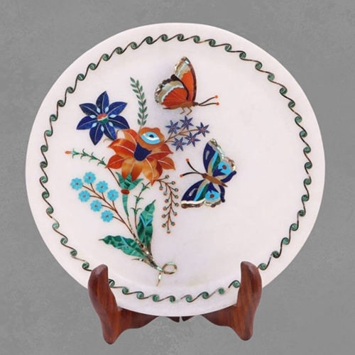 Butterfly Garden Marble Inlay Plate