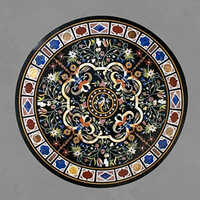 Black Marble Floral Inlay Table Top