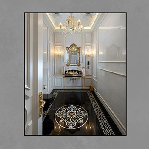 Black Marble Inlay Floor Medallion Design