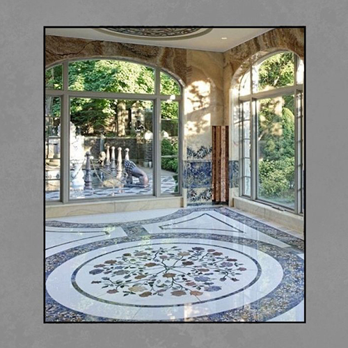 Luxury Floral Marble Inlay Floor Medallion