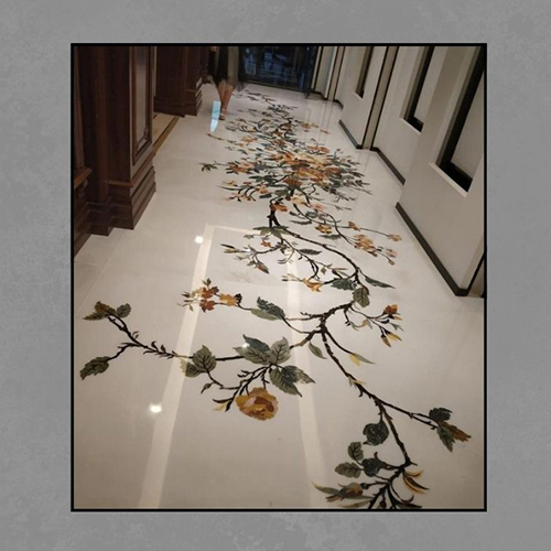 Floral Vine Marble Inlay Corridor Flooring