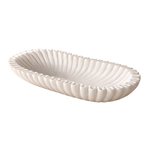 Fluted Oval White Marble Decorative Bowl