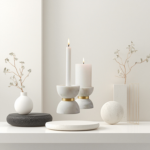 Luxury Marble & Brass Candle Holder Set