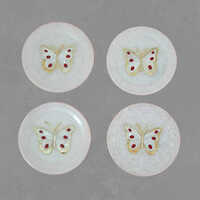 Butterfly Marble Coaster Set - Natural White Marble 10cm, Hand-painted Butterfly, Anti-slip Felt Base, Polished Finish