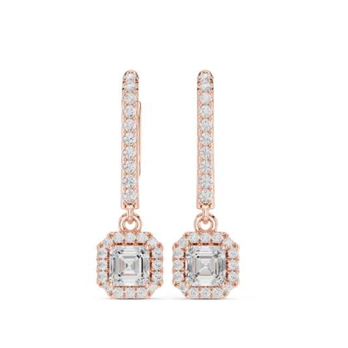 Rose Gold Heart Halo Drop Huggie Earrings