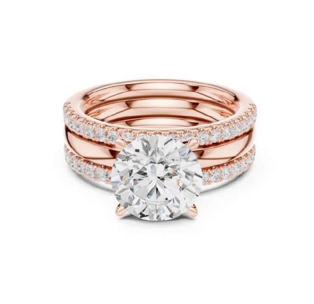 Rose Gold Triple-Stack Solitaire Diamond Bridal Set
