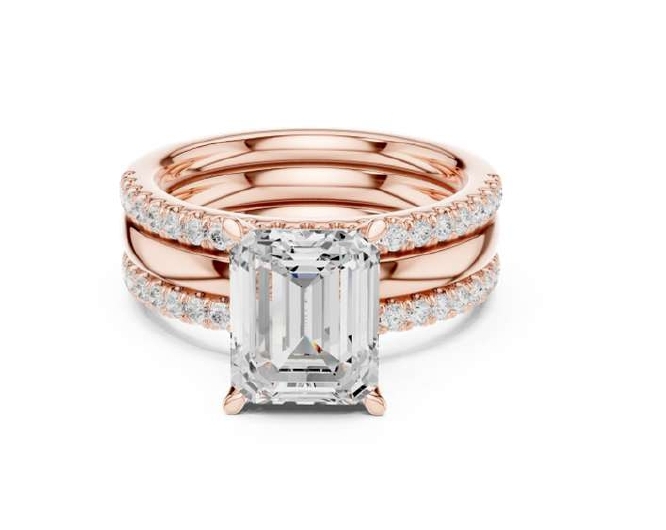 Rose Gold Triple-Stack Solitaire Bridal Set