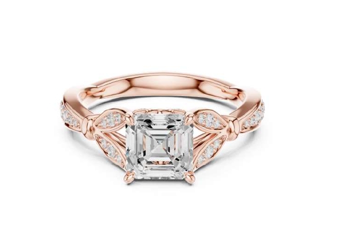 Rose Gold Cushion-Cut Petite Leaf Filigree Ring