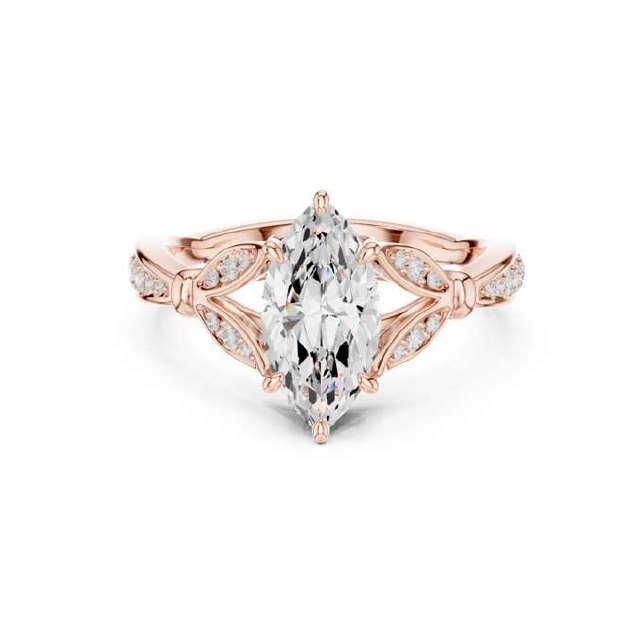 Rose Gold Marquise-Cut Diamond Nature-Inspired Filigree Ring