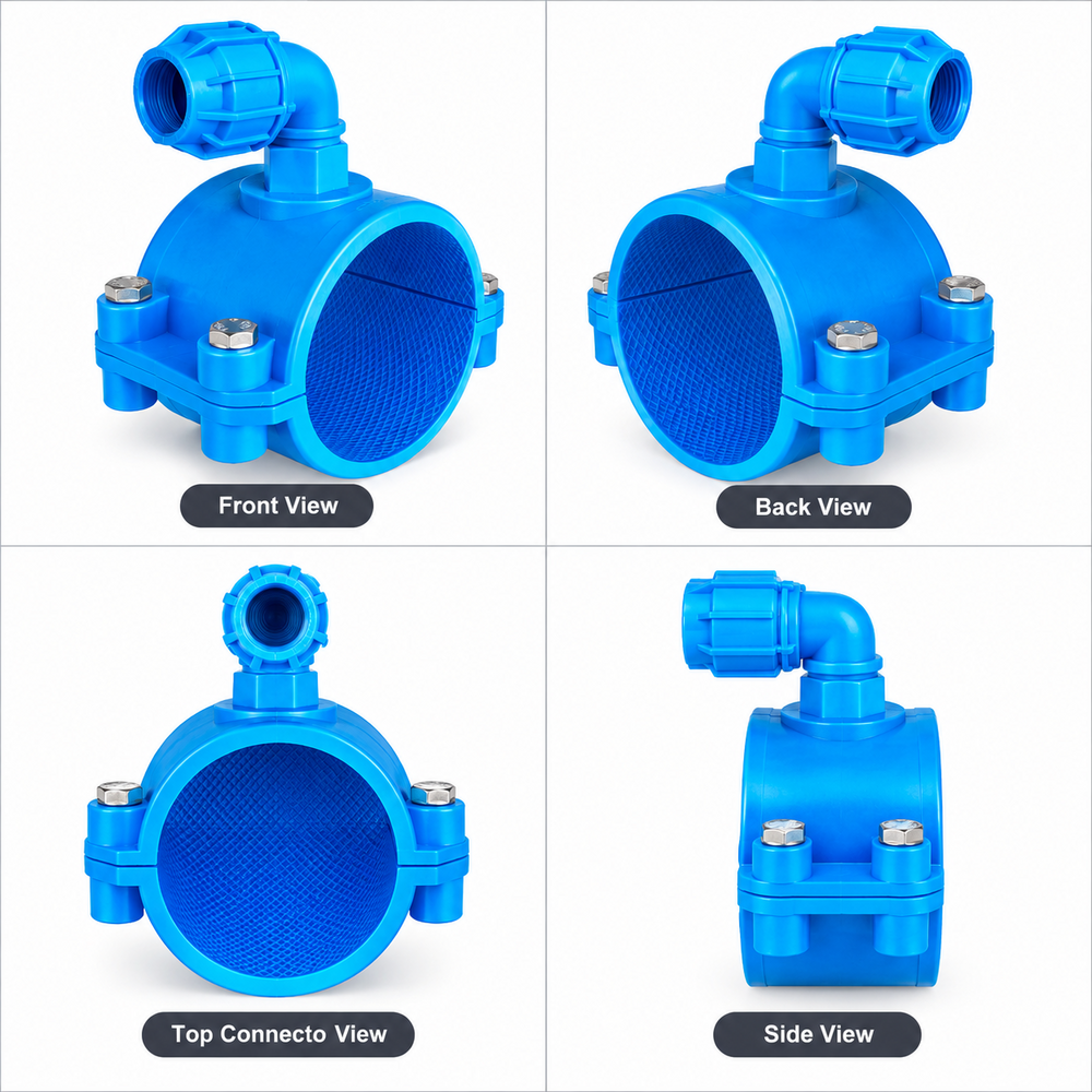 Integrated Service Saddle - PVC, 75mm | Corrosion Resistant, Leak-Proof Joint, Pipe Clamp Design, Single Outlet