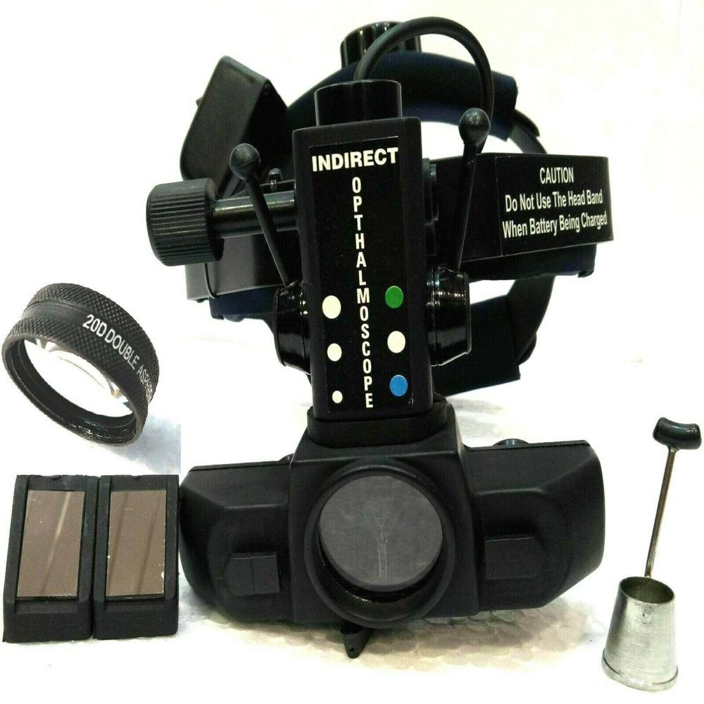Indirect Ophthalmoscope - Metal & Plastic, 50-75 Mm Adjustable Interpupillary Distance | Halogen Lamp, Stereo Optical System, Cobalt Blue & Green Filters, Lightweight Design
