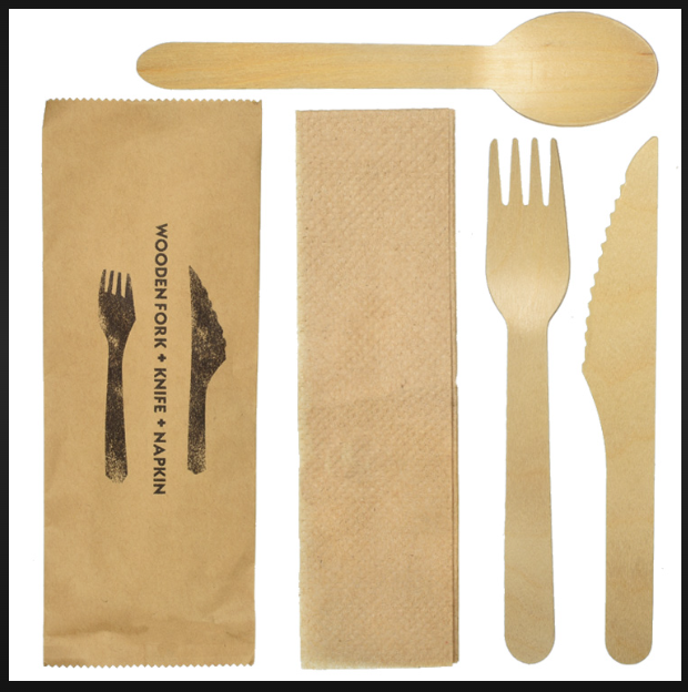 wooden knife fork spoon napkin 160mm