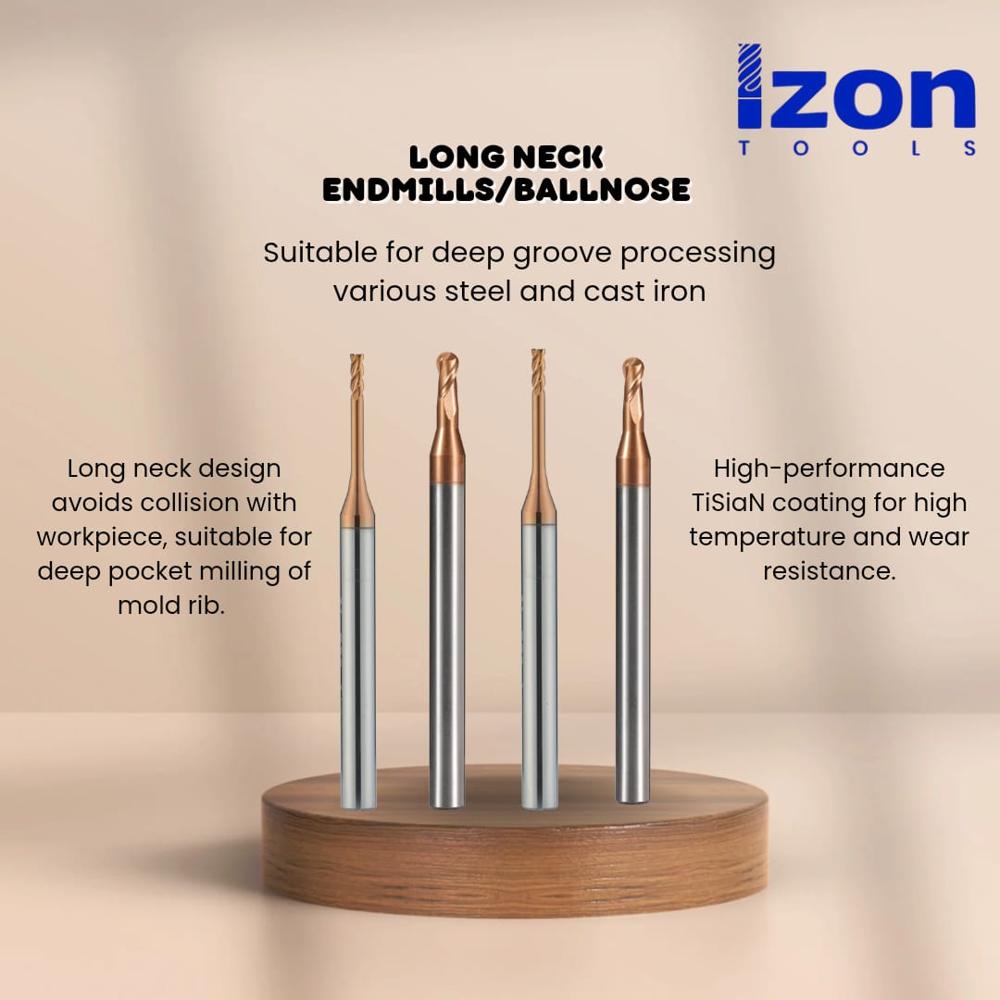 Long Neck Endmill-ballnose - Color: Copper Coating