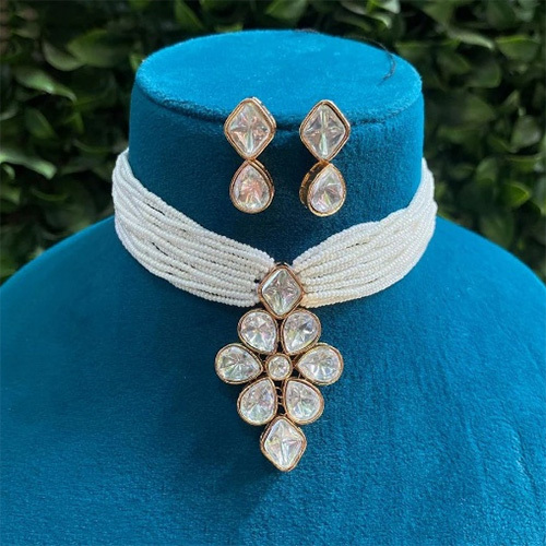 JEMTL1905 Threaded Lights Designer Polki Kundan Stone Choker Necklace