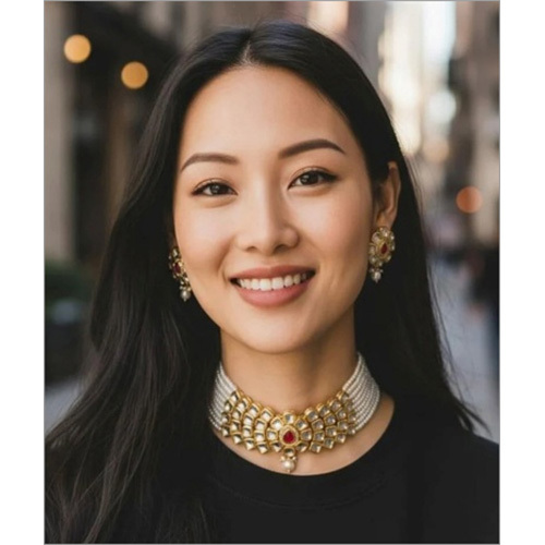 JEMTL1912 Threaded Lights Collection Glam Kundan Stone And Pearl Choker Necklace