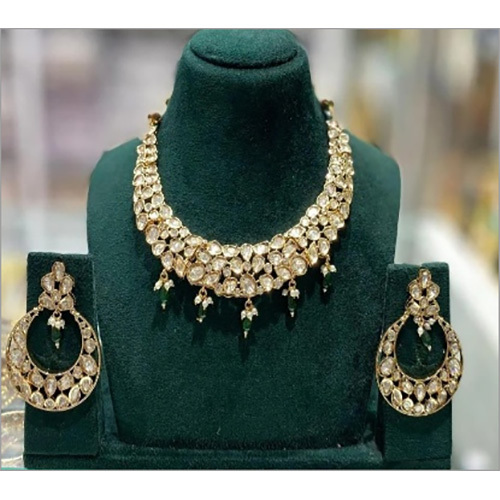JEMTL1923 Green Threaded Lights Royal Polki Kundan Stone And Pearl Necklace