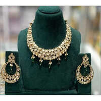 JEMTL1923 Green Threaded Lights Royal Polki Kundan Stone And Pearl Necklace