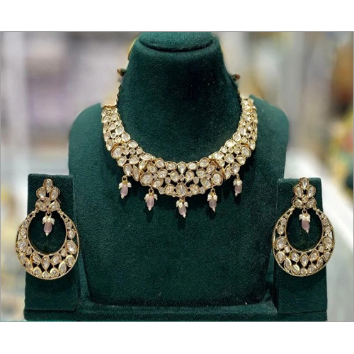JEMTL1912 Pink Threaded Lights Royal Polki Kundan Stone And Pearl Necklace