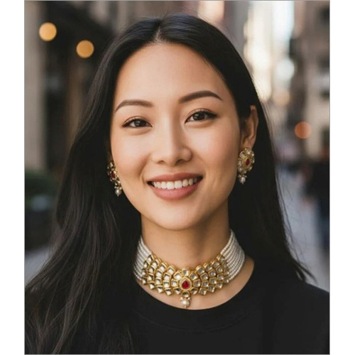 JEMTL1931 Threaded Lights Collection Glam Kundan Stone And Pearl Choker Necklace