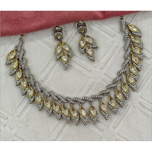 JEMTL1934 Threaded Lights collection 2 Tone Plated Designer Polki Kundan Stone Necklace