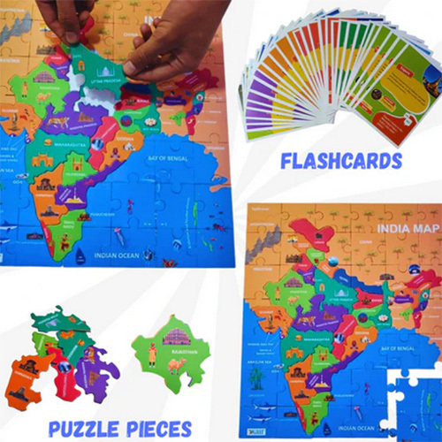 India Map Puzzle for Kids with Flash Cards
