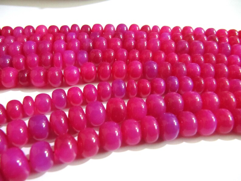 Natural Hot Pink Chalcedony Beads Rondelle Plain Smooth 9-10mm Size Beads Strand 8 inches long