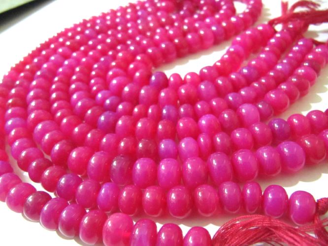 Natural Hot Pink Chalcedony Beads Rondelle Plain Smooth 9-10mm Size Beads Strand 8 inches long