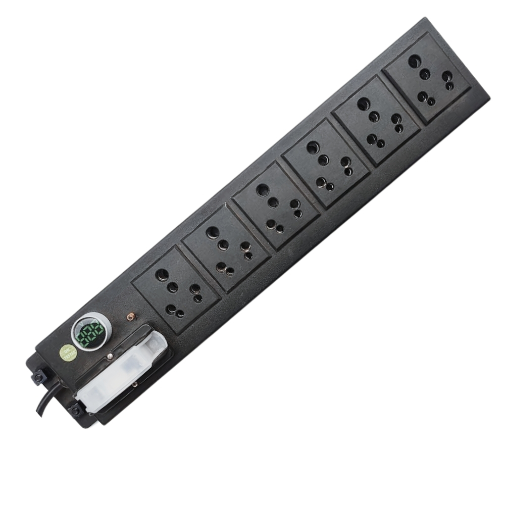 6 Socket Power Distribution Unit - Powder Coated Metal Body, Black, 10 Amps, 1.5m Cable | Surge Protection, Multi-Standard IEC Outlets, Horizontal/Vertical Mount