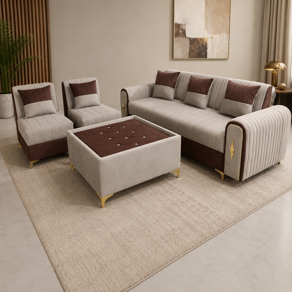 5 Seater Leather Fabric Sofa - Artwork: Machine Made