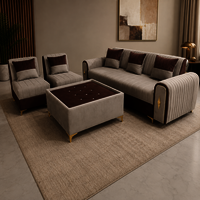 5 Seater Leather Fabric Sofa - Solid Hardwood Frame, 280x85x90 Cm, Glossy Leatherette & Fabric, Ergonomic Armrests, Removable Cushions