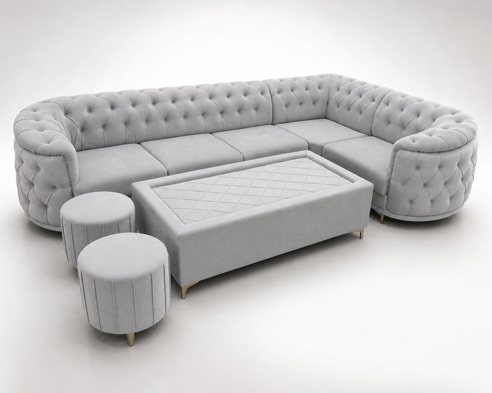 6 Cushion L Shape Sofa Set