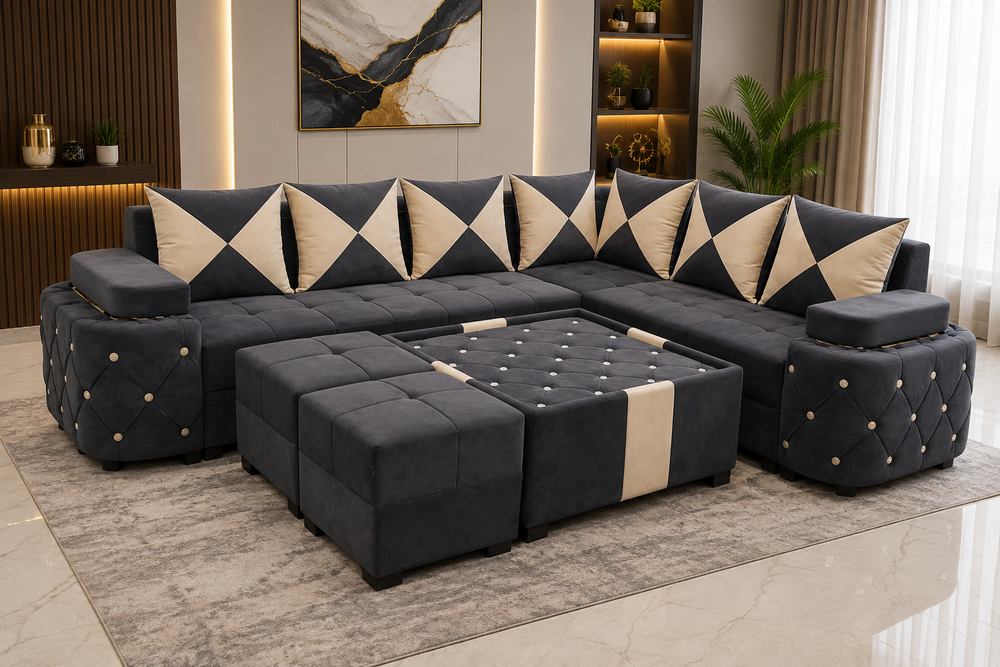 9 Seater Customized Sofa - Color: Customizable (Shown In Muted Grey And Cream Tones)
