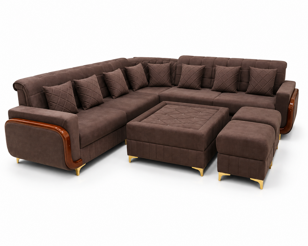 Corner Head Rest Imported Fabric Sofa - Color: Grey With Dark Detailing
