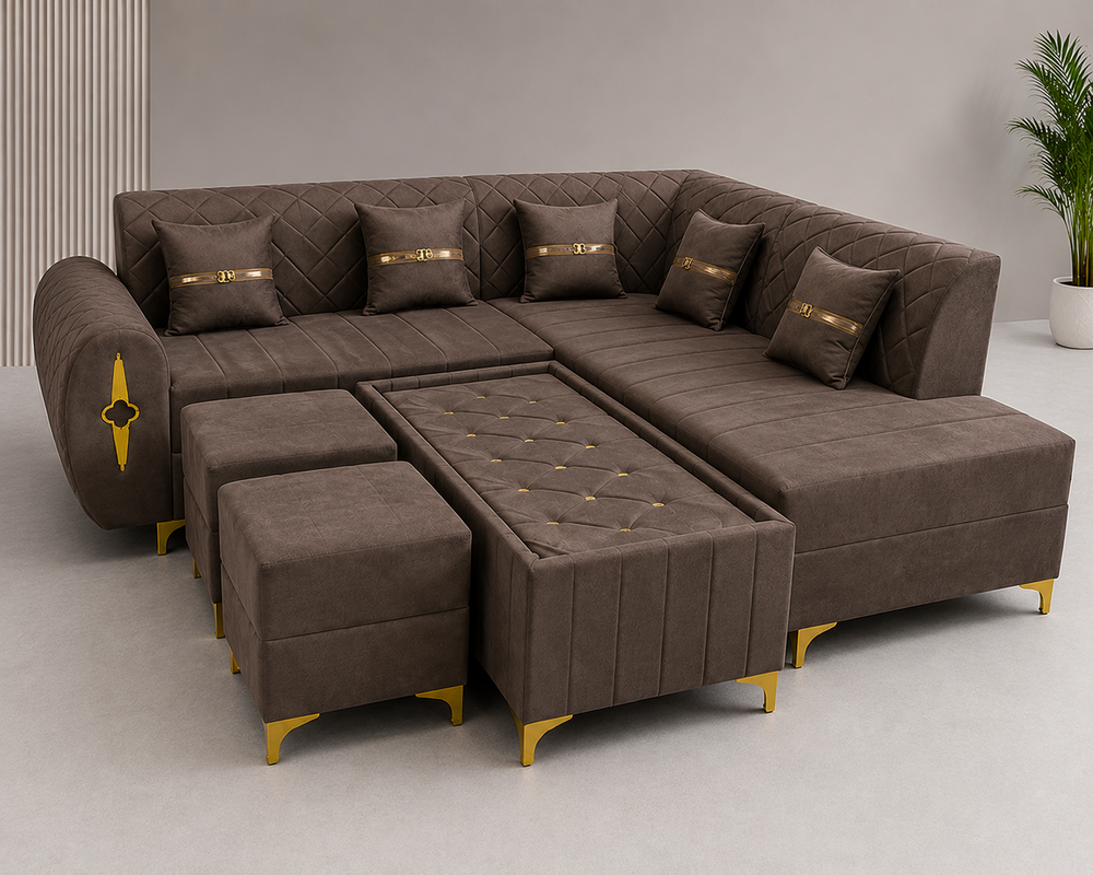 7 Seater Sofa Set - Color: Grey And Brown Hybrid
