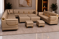 Imported Fabric Luxury Corner Sofa - Color: Light Grey With Accent Cushions