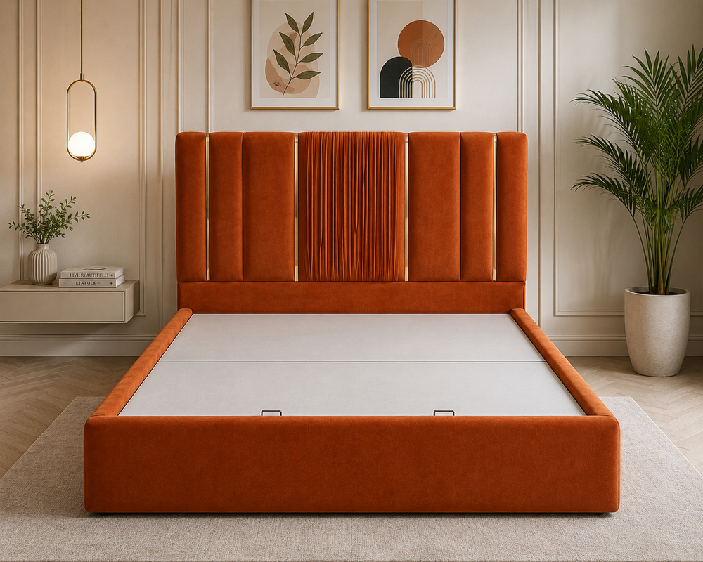 6 Feet Mosha Fabric 19 Mm Ply King Size Bed - Color: Grey And Beige