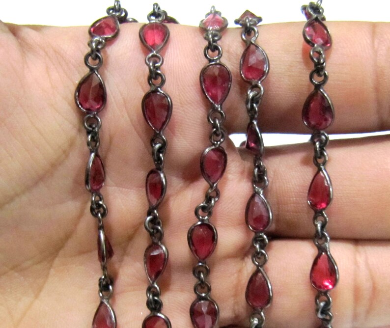 Ruby Quartz Pear Shape Size 6x8 mm Bezel Connector Plated Gemstone Chain Sold Per Foot