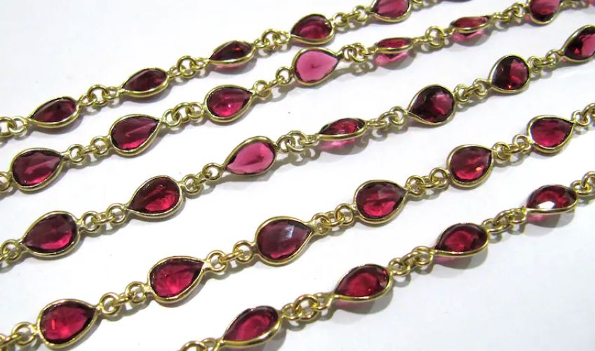 Ruby Quartz Pear Shape Size 6x8 mm Bezel Connector Plated Gemstone Chain Sold Per Foot