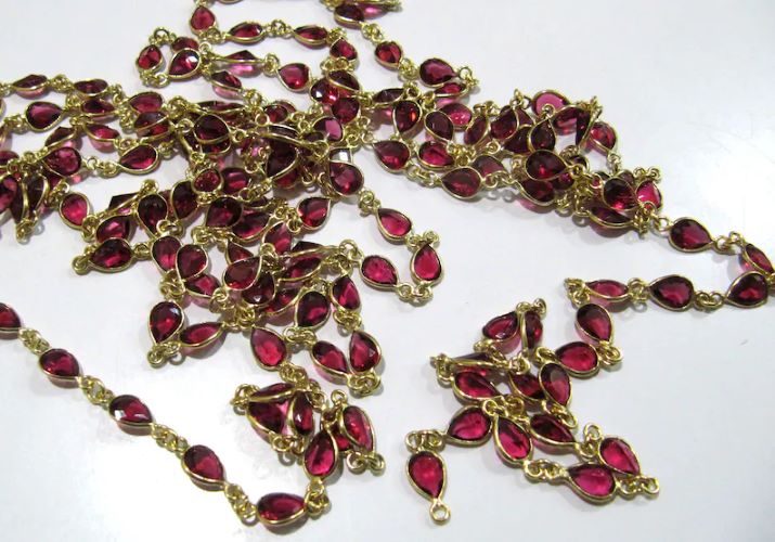 Ruby Quartz Pear Shape Size 6x8 mm Bezel Connector Plated Gemstone Chain Sold Per Foot