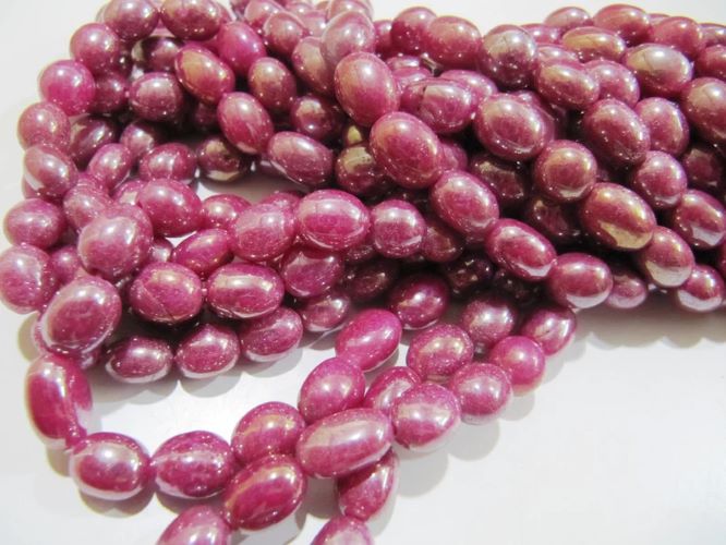 Dyed Ruby Quartz Oval Plain Smooth Beads 8 to 10mm Strand 8inch long Beads