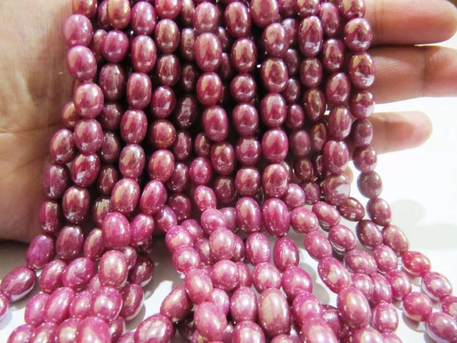 Dyed Ruby Quartz Oval Plain Smooth Beads 8 to 10mm Strand 8inch long Beads