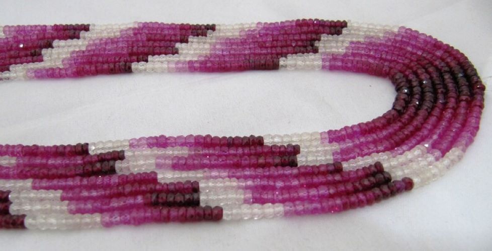 Multi Color Ruby 3mm To 4mm Rondelle Faceted Beads Strand 13-14 Inches Long