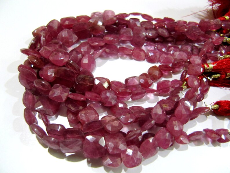 Amazing Ruby Faceted Cushion Shape Natural Ruby Briolettes 10-12mm Size Beads , Length 10-11 inches