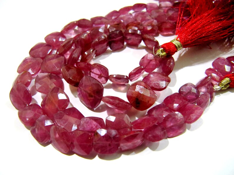 Amazing Ruby Faceted Cushion Shape Natural Ruby Briolettes 10-12mm Size Beads , Length 10-11 inches